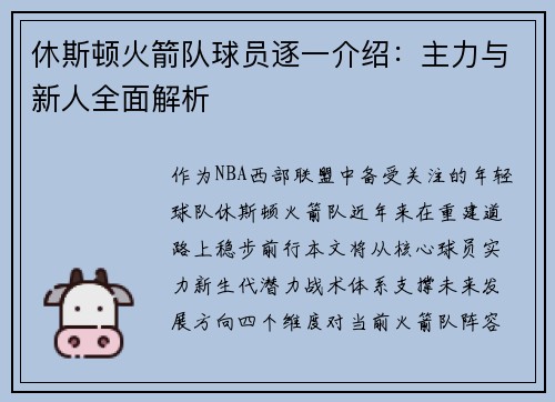 休斯顿火箭队球员逐一介绍：主力与新人全面解析